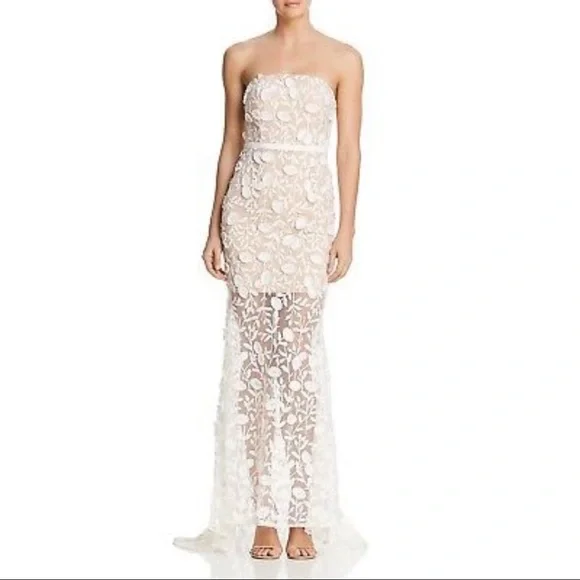 Jarlo Womens Henna Lace Strapless Formal Dress Ivory 8